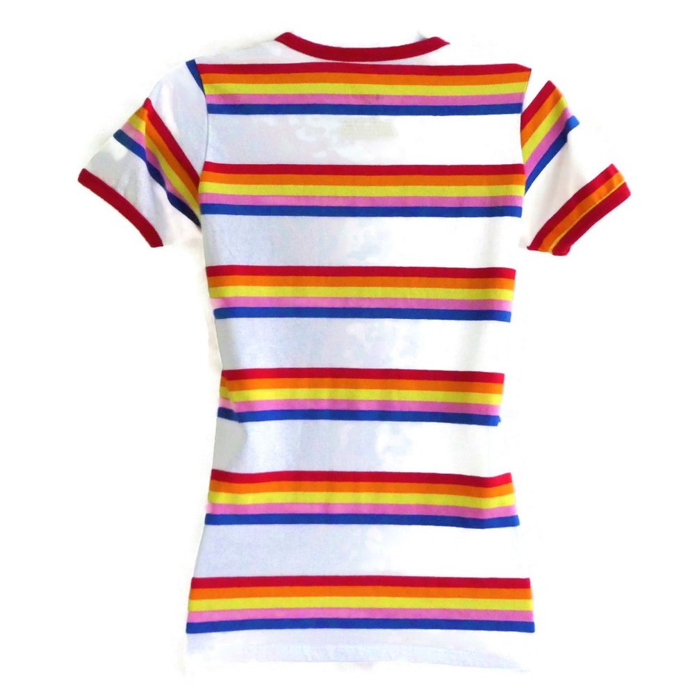 Vintage 90s Tee FRIENDS TV Show Rainbow Stripes XS - Picture 3 of 8